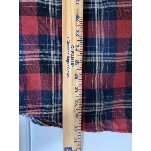 Mens XL Grunge Shirt Red Plaid Flannel Long Sleeve Button-Front 100% Cotton - Picture 7 of 11